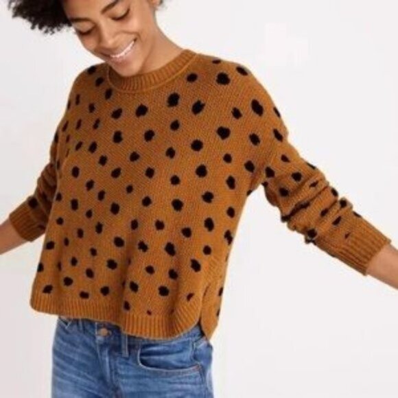 Madewell Women's Sweater Crewneck Old Gold and Black Polka Dots Size XXS - Picture 6 of 8